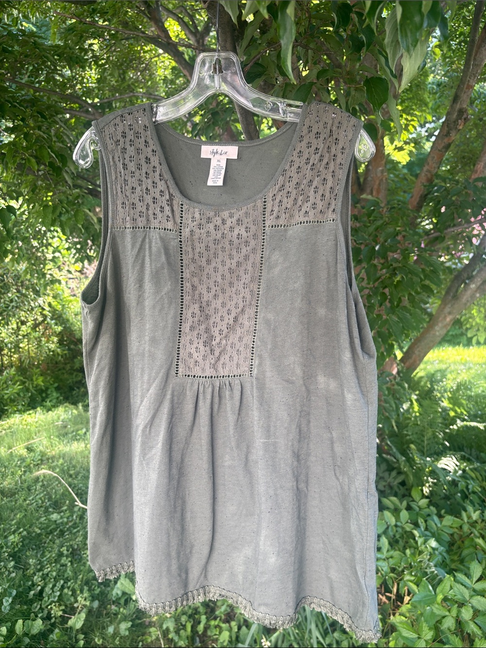 Style & Co. Olive Green Crochet Trim Sleeveless Tank